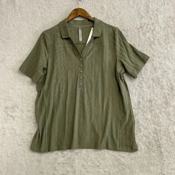 NEW Mondetta Women's XXL Ribbed Olive Green Polo Shirt TENCEL/Modal Blend - Picture 3 of 11